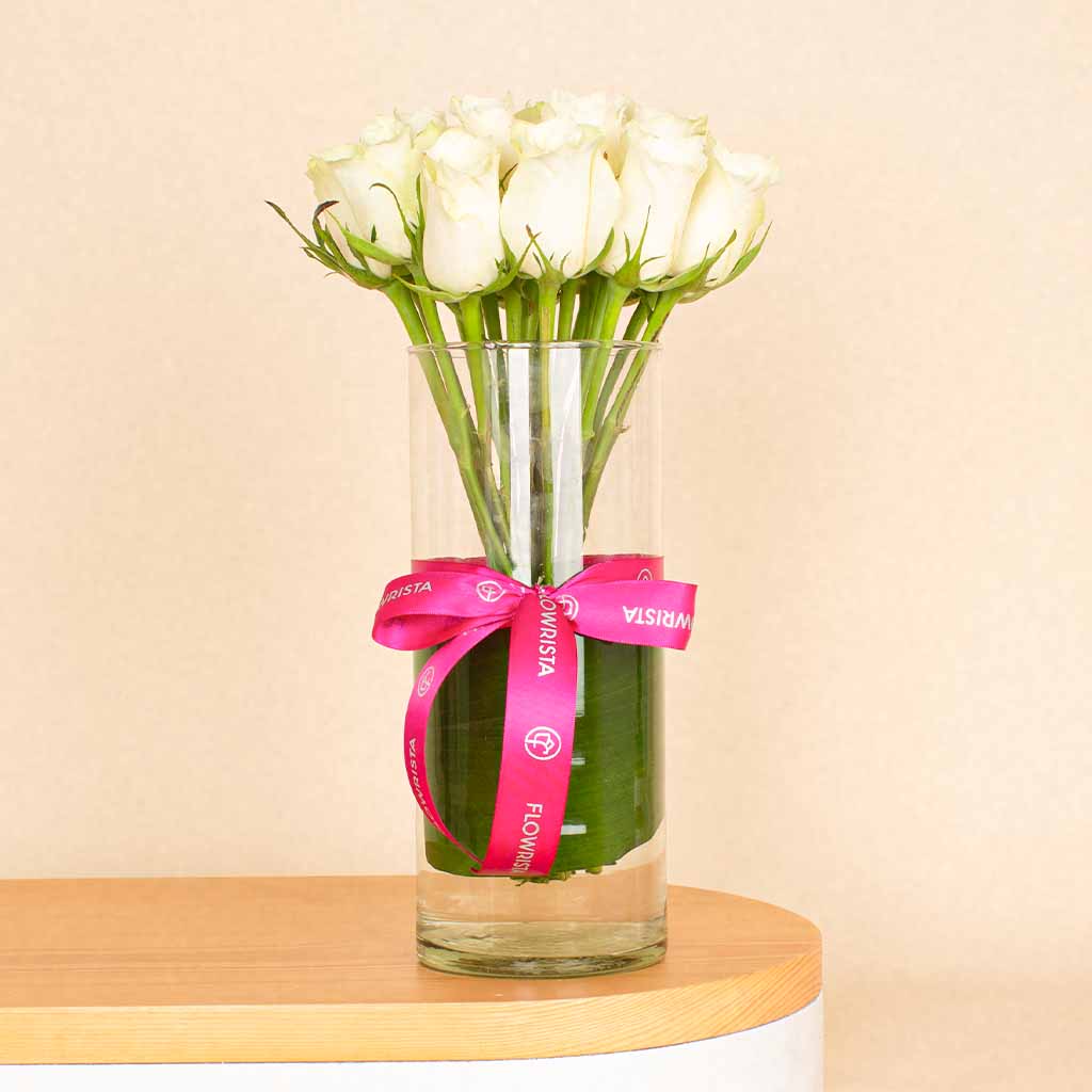 Flowrista Online Flowers Shop White Flower Vase | 15 Rose