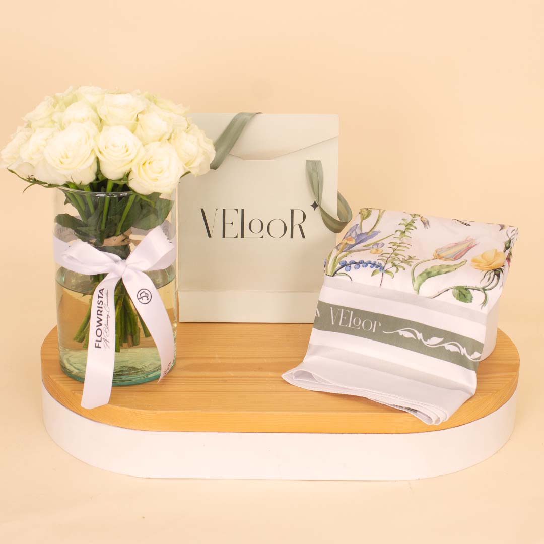 product-image-Flora Scarf with Vase of 20 Roses