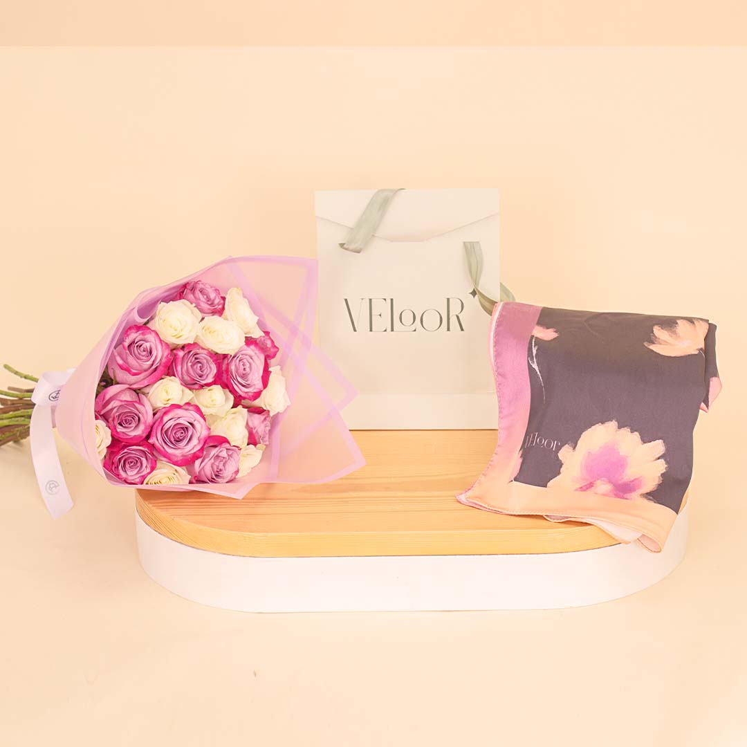 product-image-Veloor Layal Scarf | White and Purple Mixed Bouquet