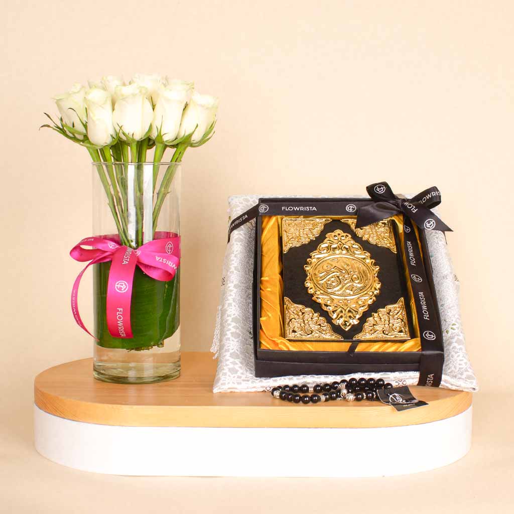 Flowrista Online Flowers Shop Ramadan Spiritual Set | White Flower Vase