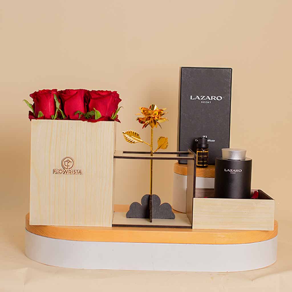 product-image-Lazaro Z1 Car Scent Diffuser Black and 9 roses and Golden Flower