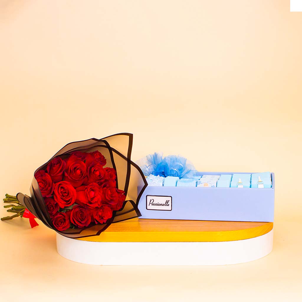 product-image-Passionelle Chocolate Baby Boy 1kg & Red Roses Bouquet