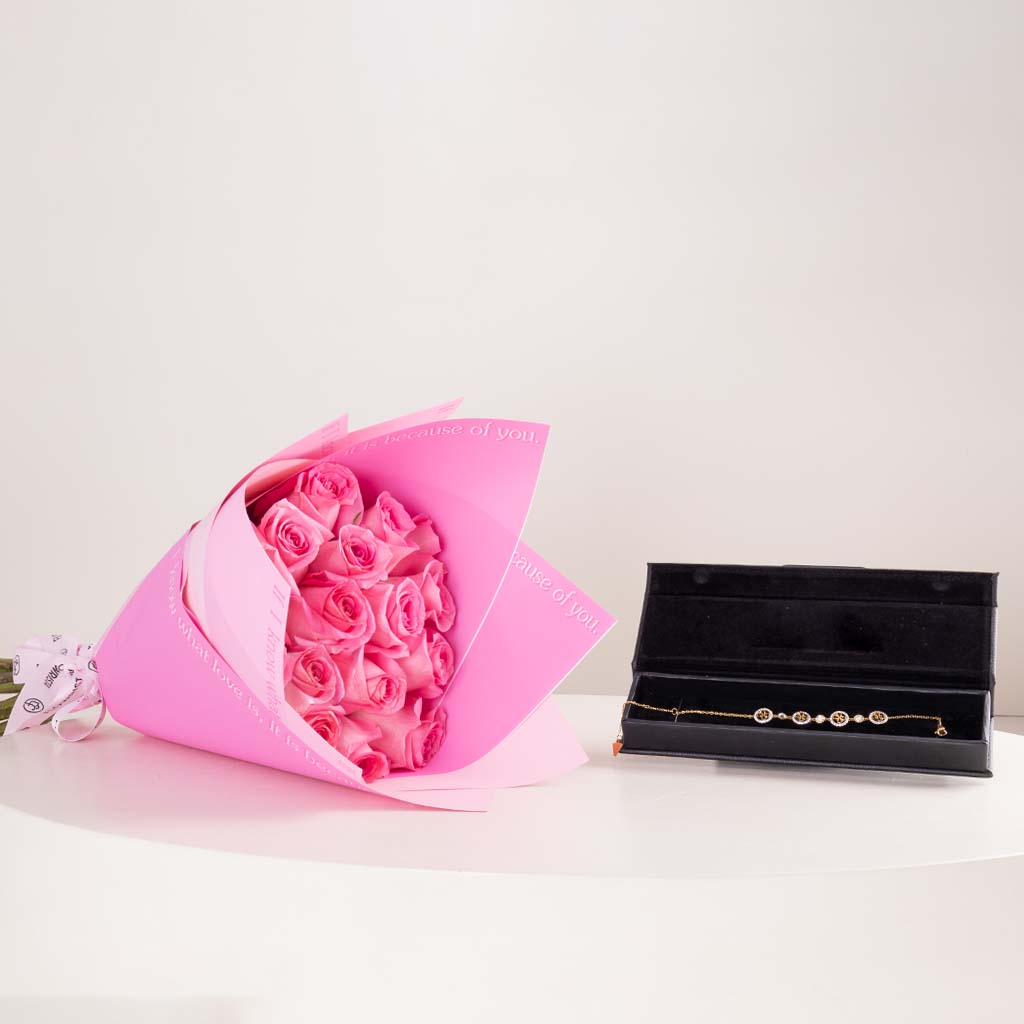 product-image-GUESS Life In Crystal Bracelet & Pink Roses Bouquet