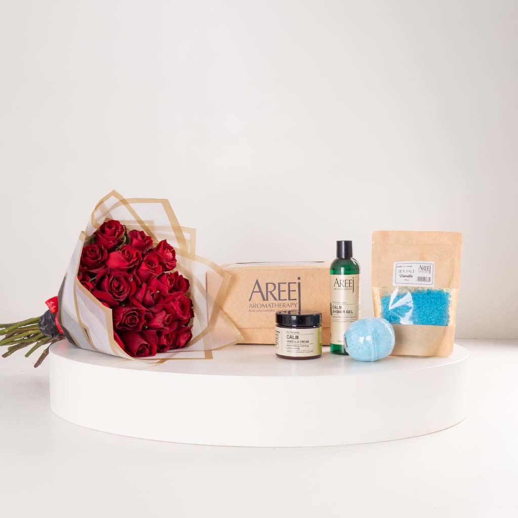 product-image-Areej Vanilla Calm Gift Set & Red Roses Bouquet