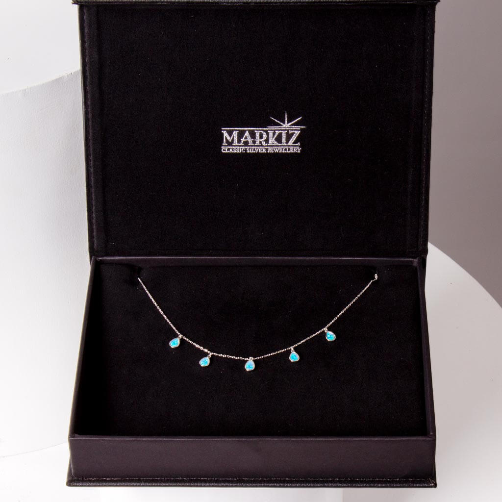 product-image-Markiz Rhodium Opal Necklace & 10 White Chrysanthemum Bouquet
