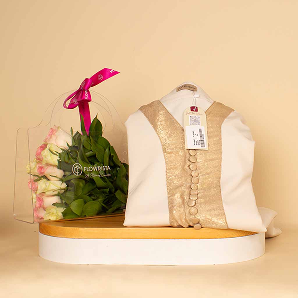 Flowrista Online Flowers Shop Abaya Beige | White & Pink Flower Bag 