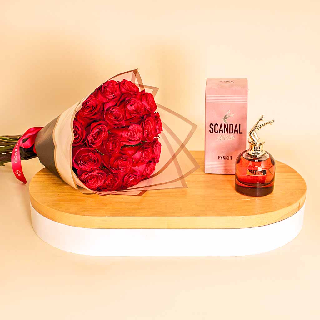 product-image-عطر سكاندل باي نايت مع بوكيه ورد أحمر 20 وردة