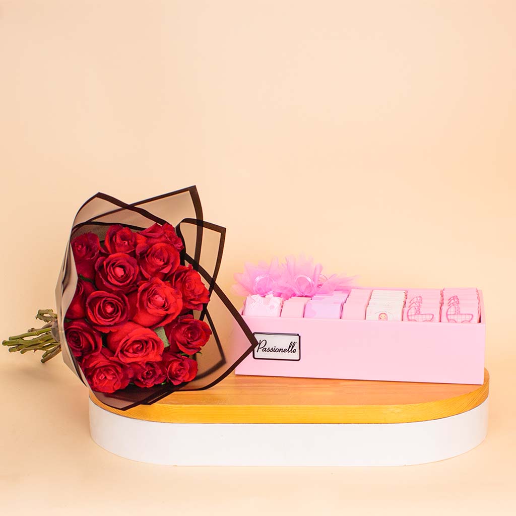 product-image-Passionelle Baby Girl Chocolate 1kg & Red Roses Bouquet