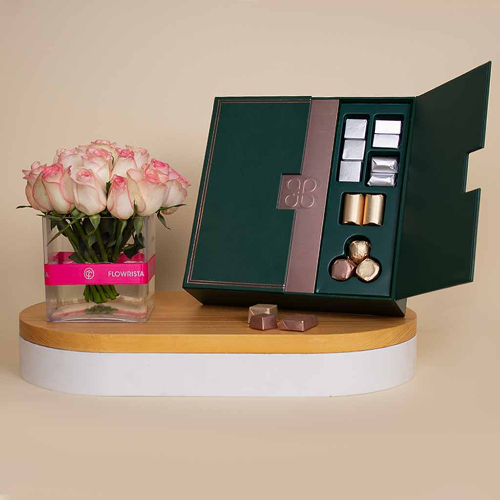 Flowrista Online Flowers Shop Patchi Premium Box (940g) & 15 Roses Gift
