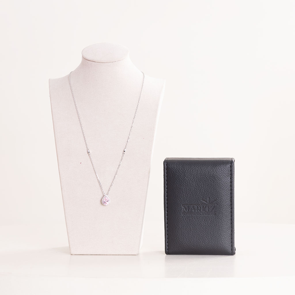 product-image-Markiz Silver Platinum-Plated Pink Zircon Necklace & Baby Roses & Gypsophila Bouquet