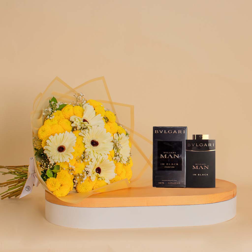 product-image-عطر Bvlgari Man In Black بحجم 100 مل مع بوكيه جيربيرا وكرزنتة