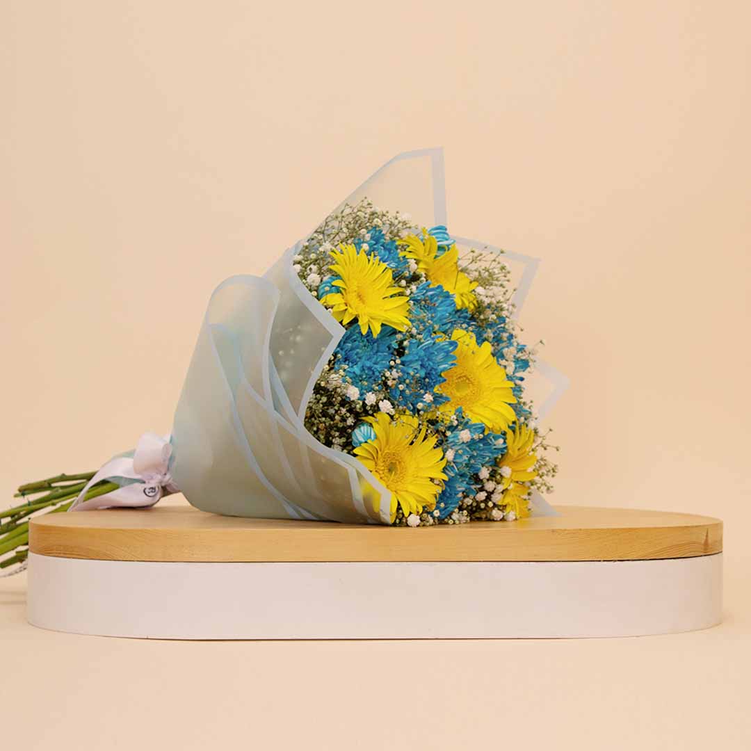 product-image-Flowrista | Blue Chrysanthemum & Yellow Gerbera Bouquet