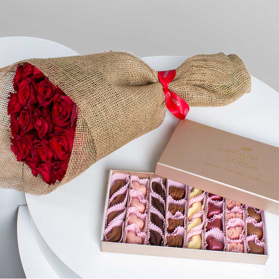 product-image-House of Cocoa Chocolate Box 32pieces and 20 red roses