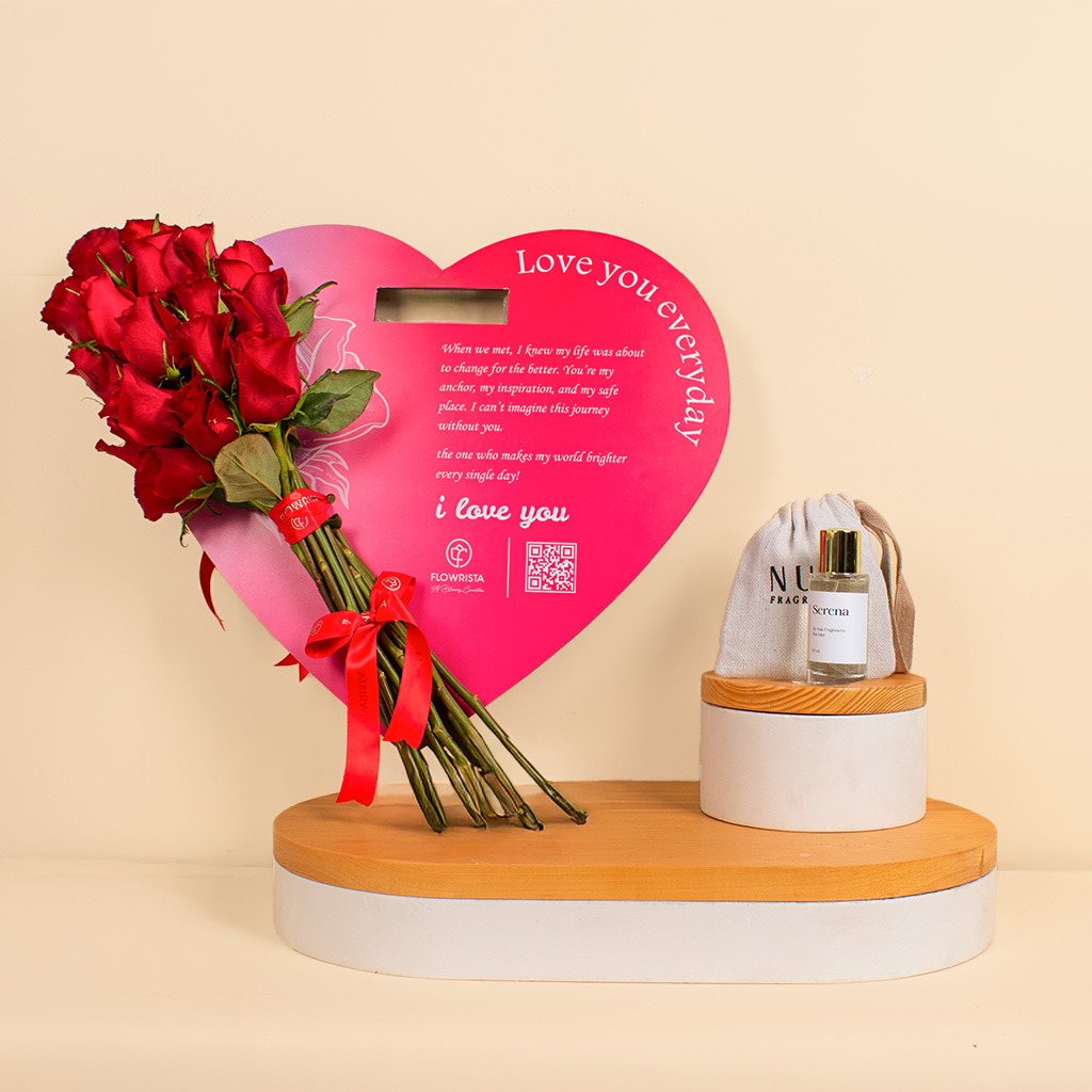 Flowrista Online Flowers Shop Nuit Fragrances Serena And Heart Of Love 15 Roses
