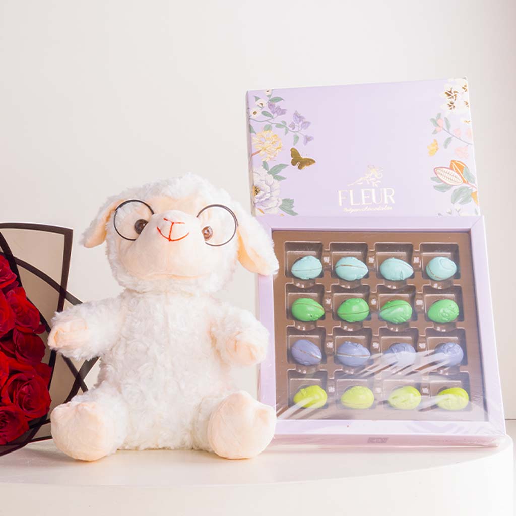 product-image-15 Red Roses Bouquet, Sheep Bear & Belgian Chocolate Box