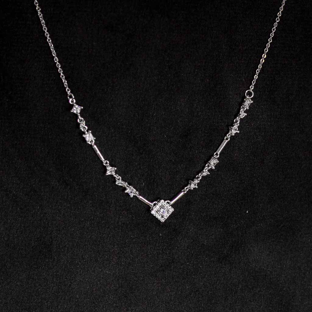 product-image-Square pendant with side multiple zircon stones silver necklace