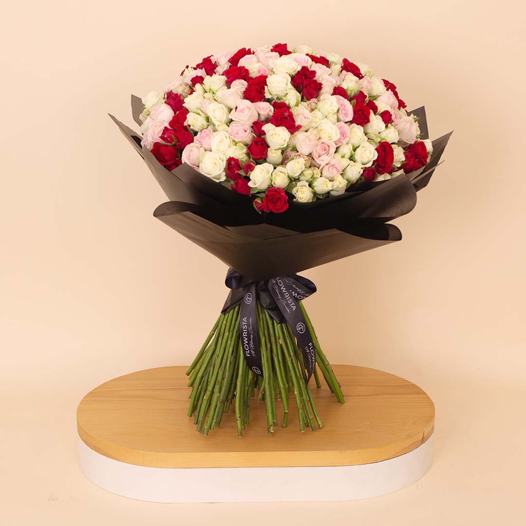 product-image-Flowrista | Bouquet of 100 White, Pink & Red Roses