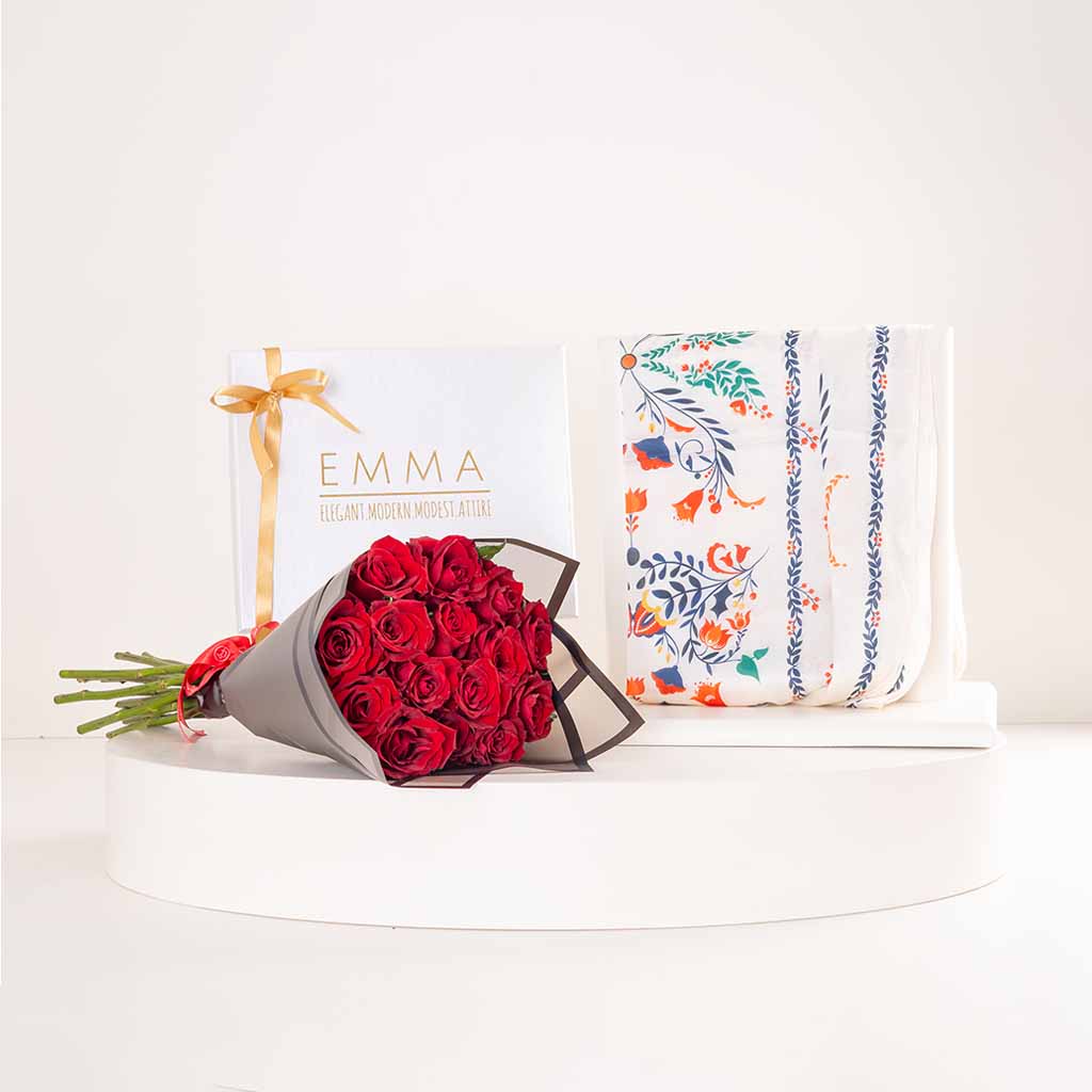 product-image-وشاح إيما سحر الصباح وباقة ورود حمراء