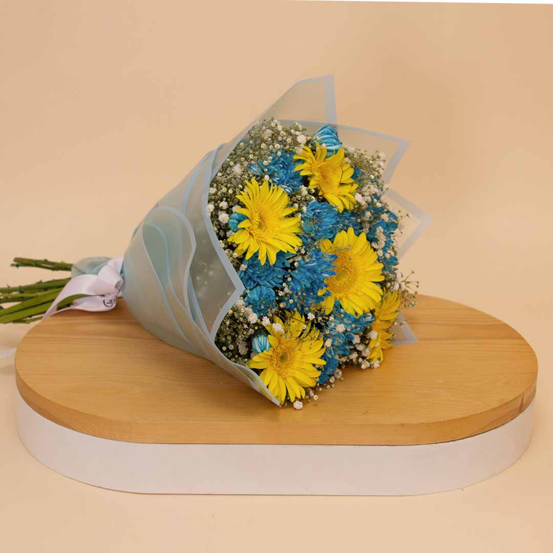 product-image-Flowrista | Blue Chrysanthemum & Yellow Gerbera Bouquet