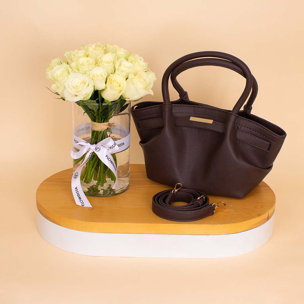 product-image-Alamki Alice Bag Brown & White Roses Vase