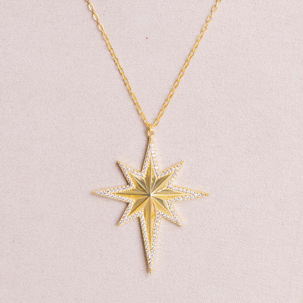 product-image-Felizmoda Large North Star Silver Necklace Gold Plated| Bouquet Of Bright Colors