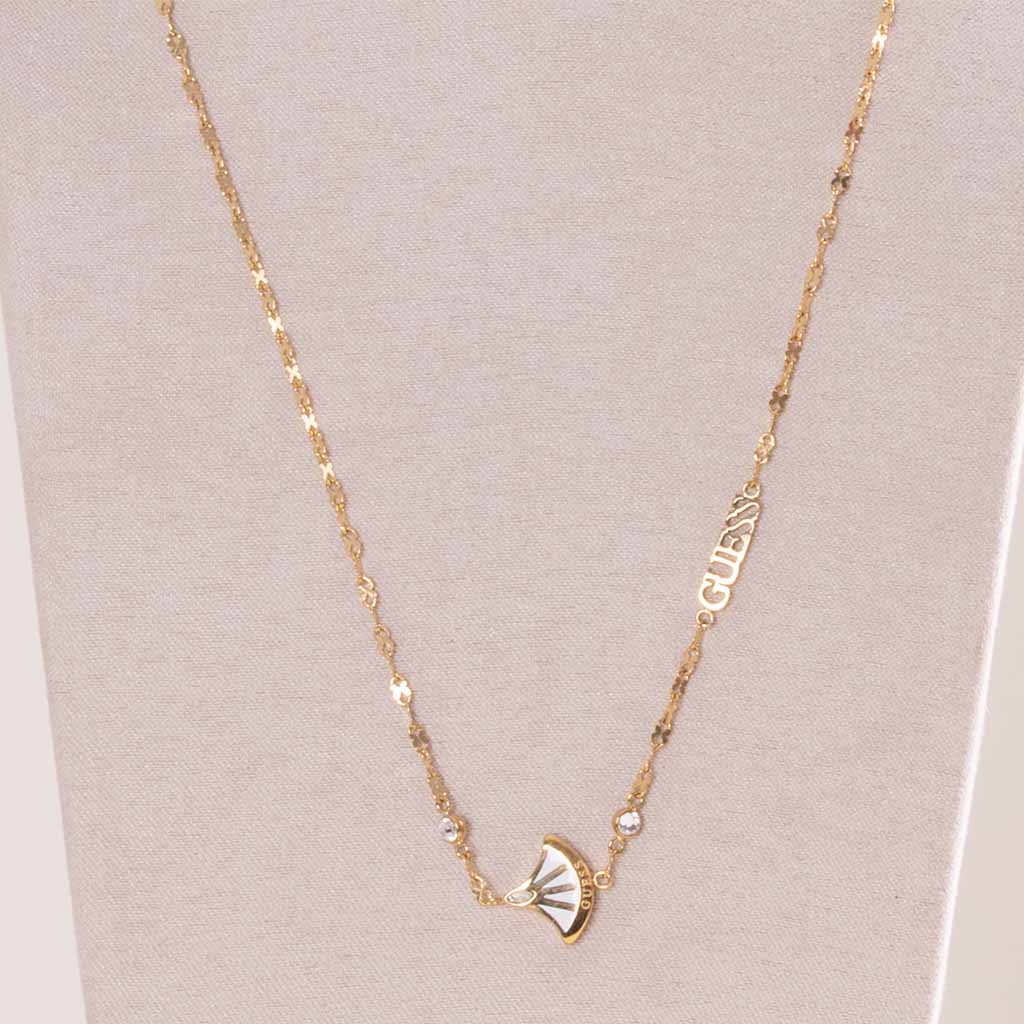 product-image-GUESS Fan Gold Stainless Steel Necklace with Zircons & Pink Roses Bouquet