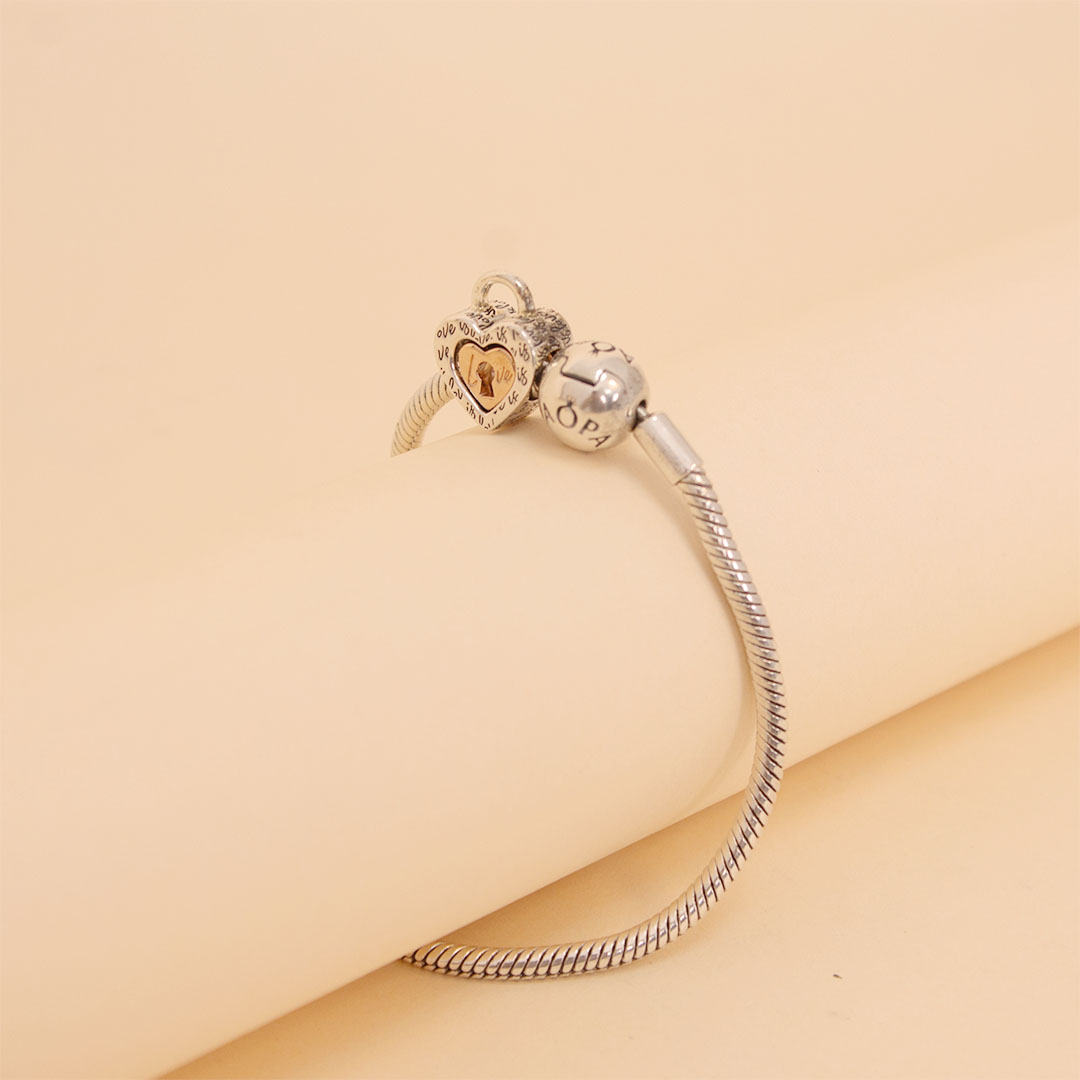 product-image-Pandora Silver Snake Chain Bracelet with Split Heart Clasp Charm