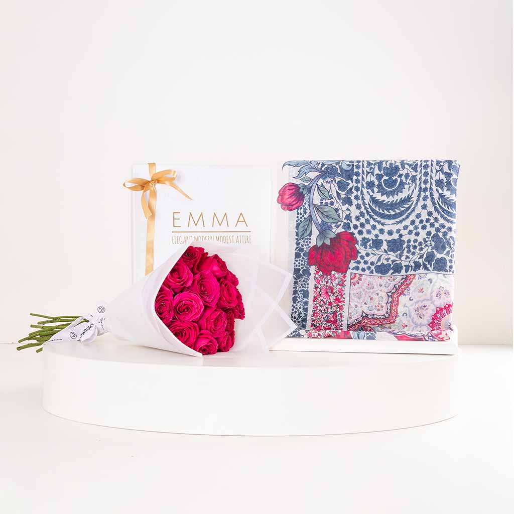 product-image-EMMA Enchanted Roses Scarf & Pink Roses Bouquet