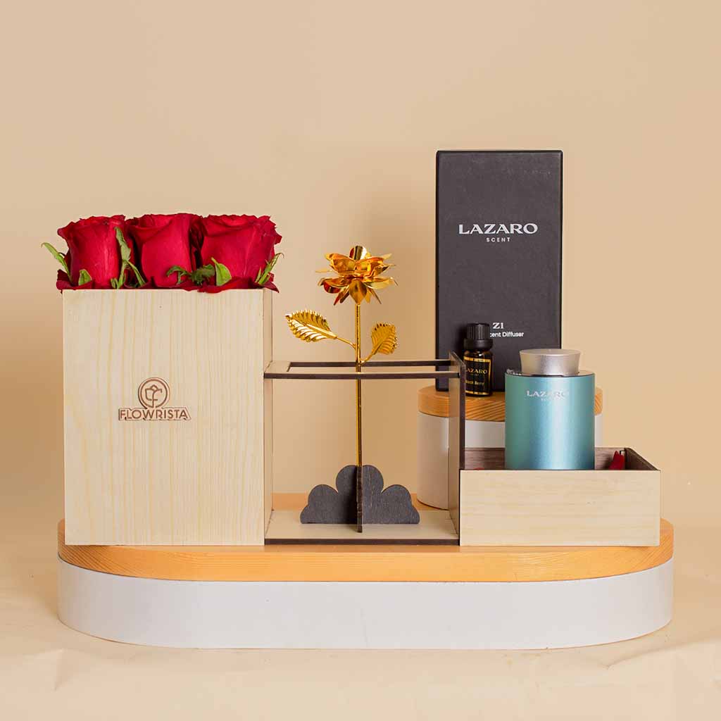 product-image-Lazaro Z1 Car Scent Diffuser Cyan and 9 roses and Golden Flower