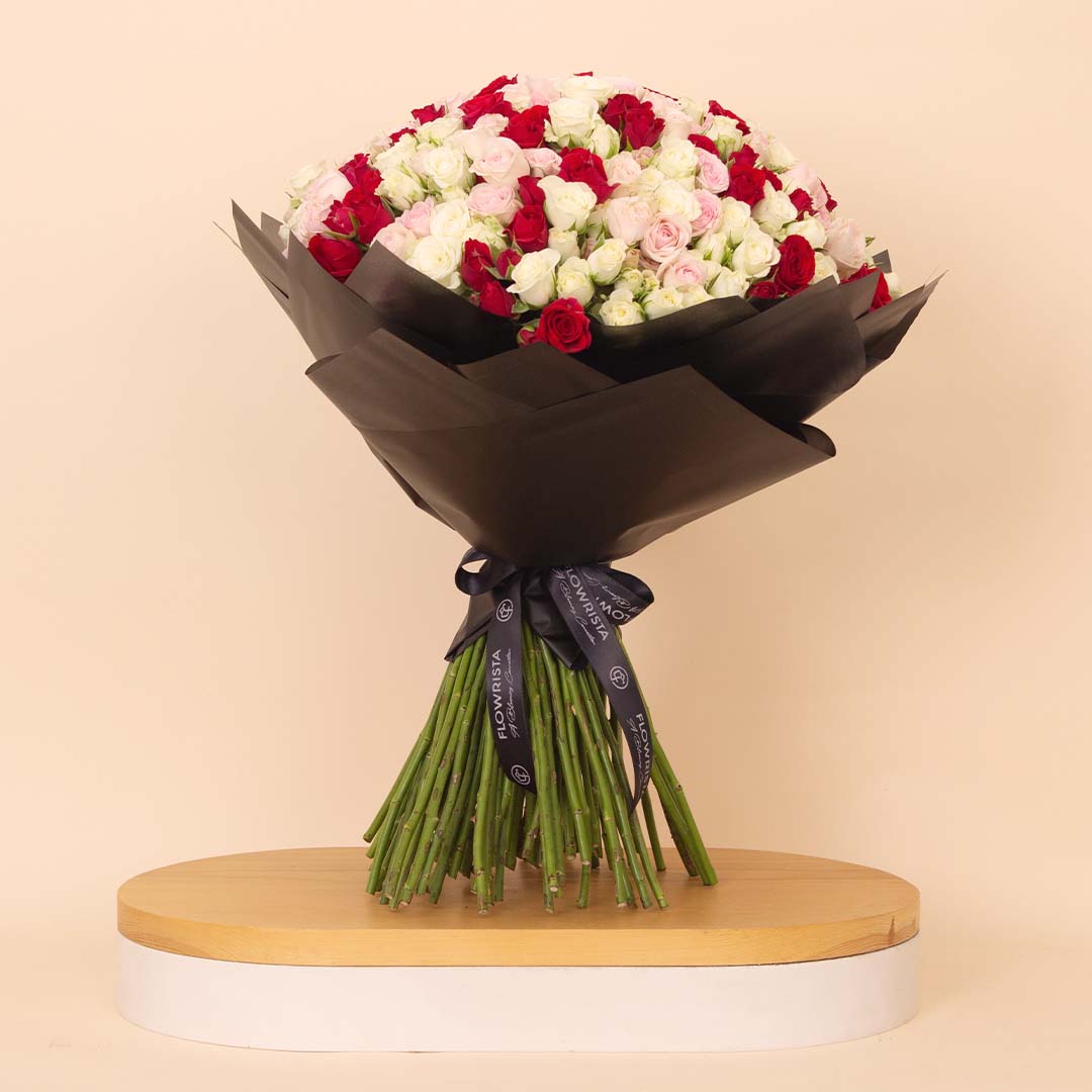 product-image-Flowrista | Bouquet of 100 White, Pink & Red Roses