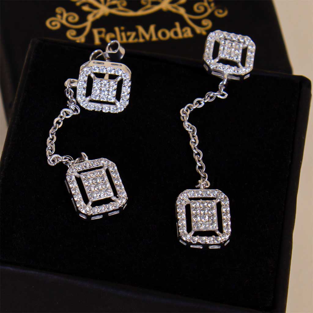 product-image-Felizmoda Two Square Stones Silver Earrings