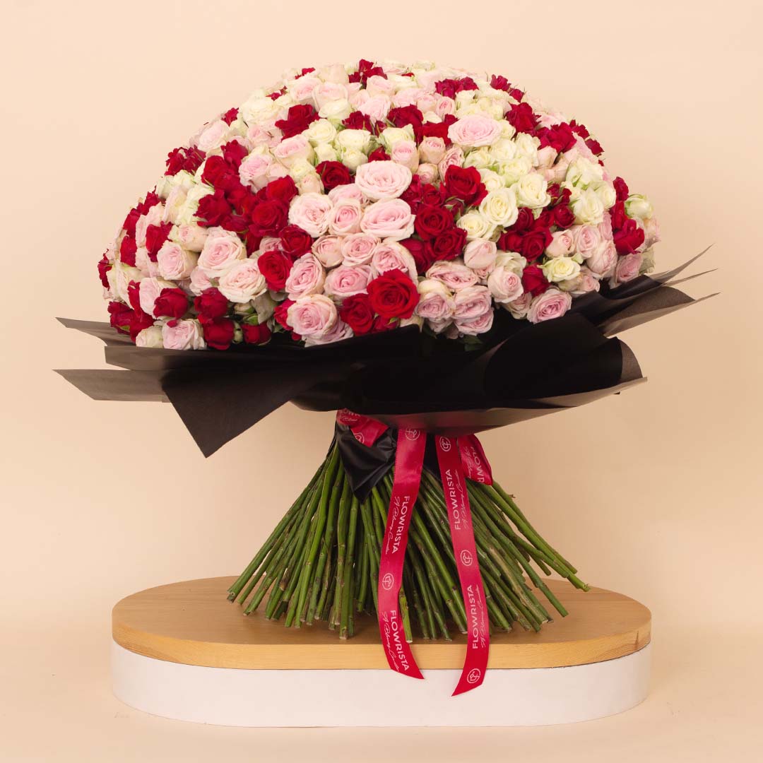 product-image-Flowrista | Bouquet of 200 White, Pink & Red Roses