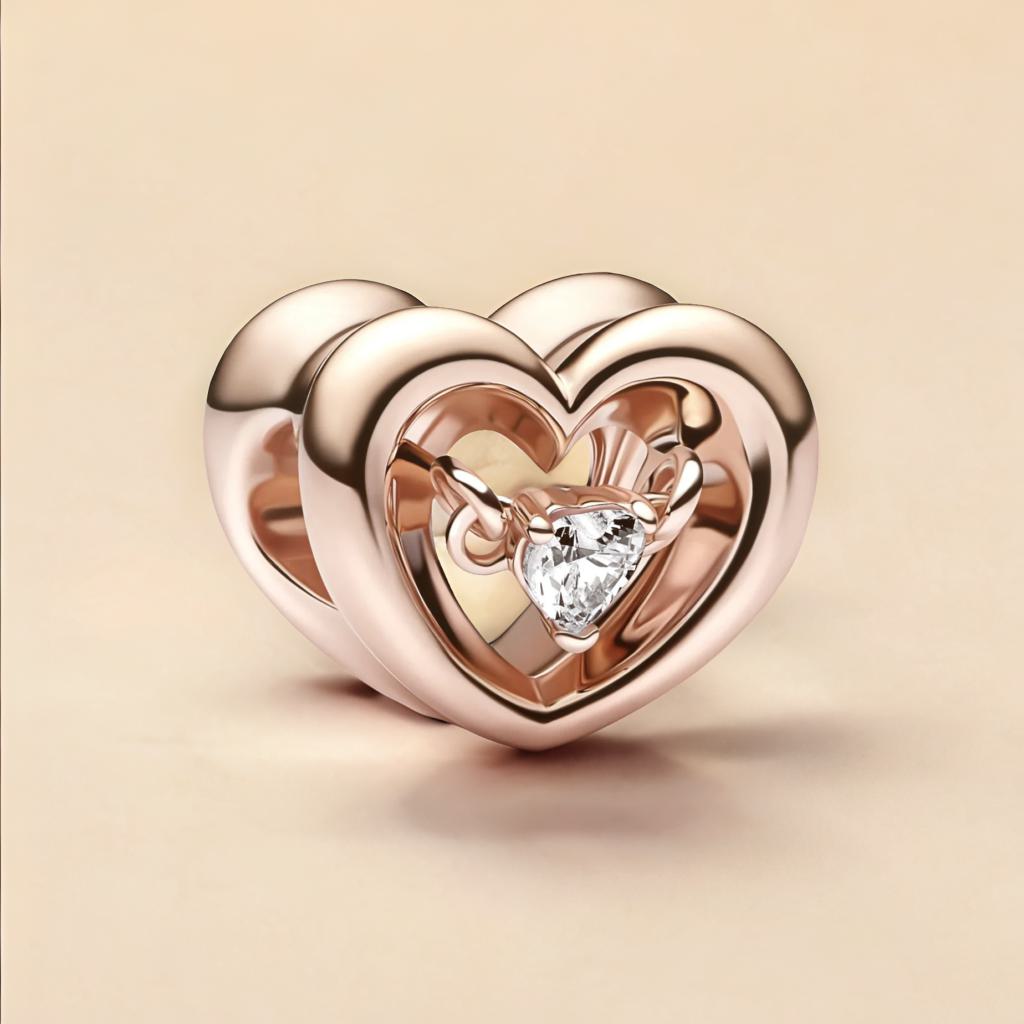 product-image-Pandora Radiant Heart & Floating Stone Charm – 14k Rose Gold Plated