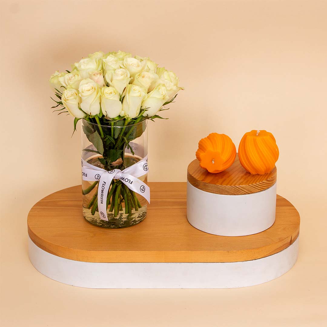 product-image-Reflame Strawberry Vanilla Candle & White Roses Vase