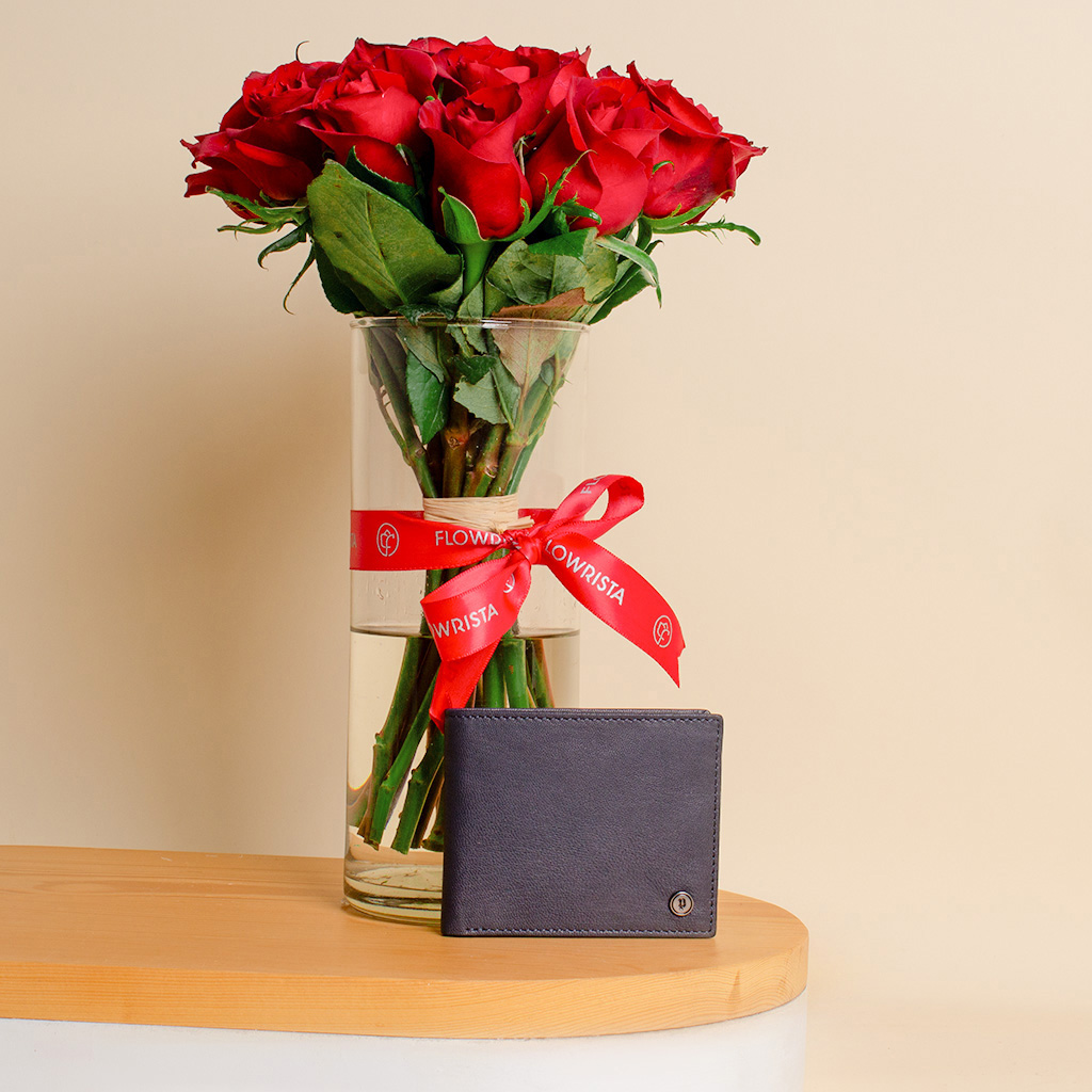 Flowrista Online Flowers Shop Police  PA40135WLBR Wallet Magnet & Red Roses Vase