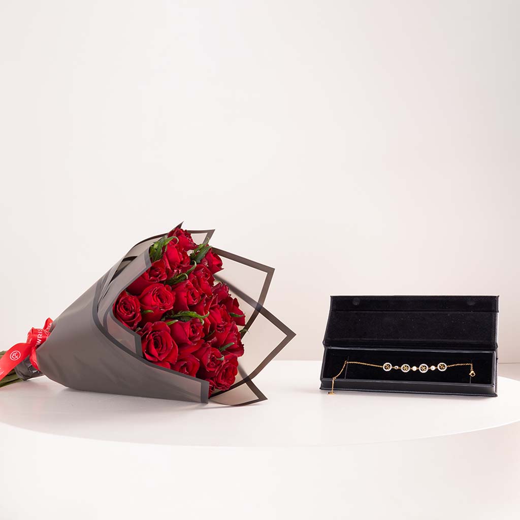 product-image-GUESS Life In Crystal Bracelet & Red Roses Bouquet