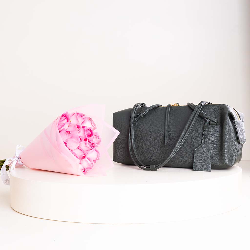 product-image-CoCan Capsule Shoulder Bag & Pink Roses Bouquet