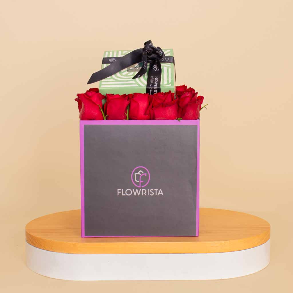 Flowrista Online Flowers Shop Patchi Chocolate Box 1kg and 17 red roses