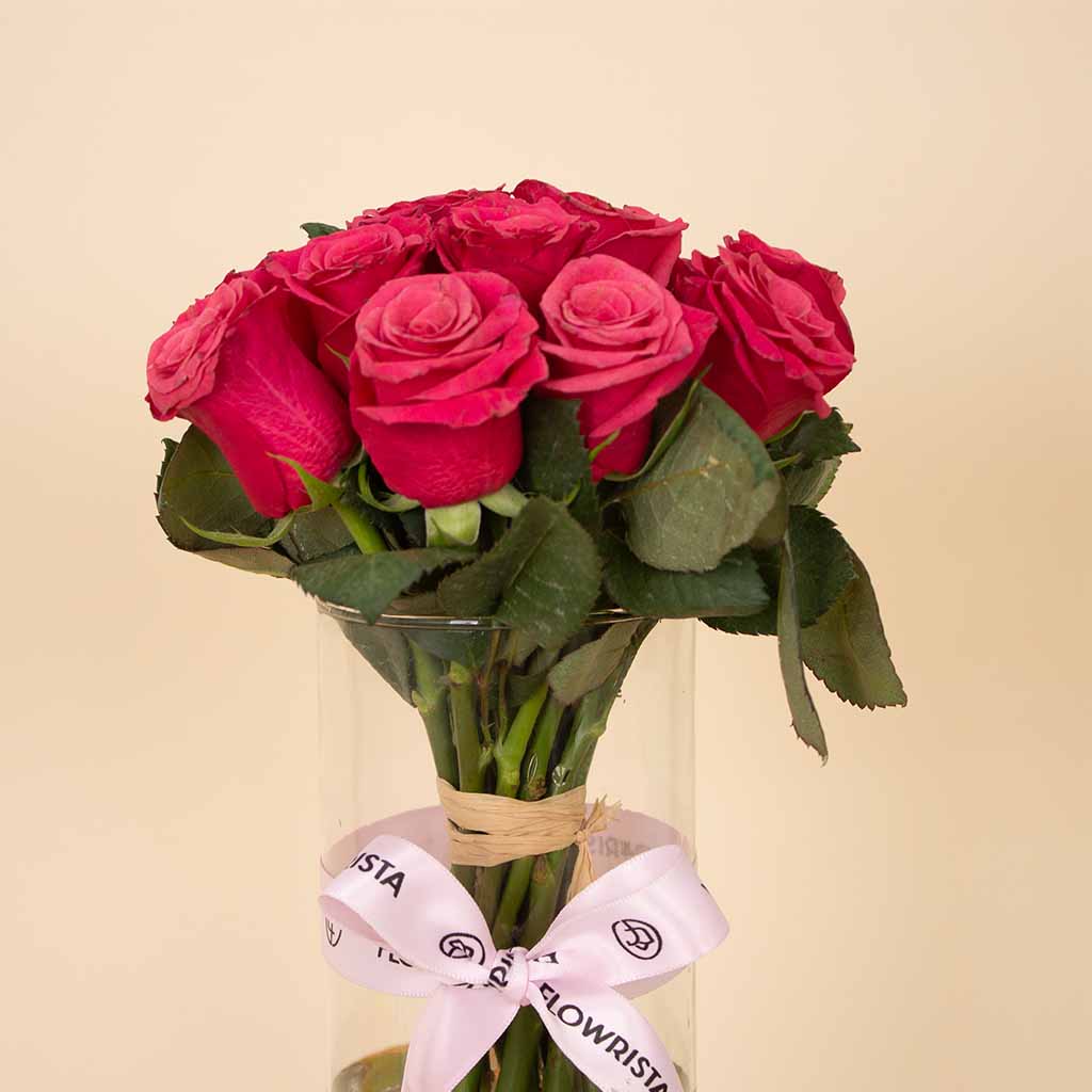 product-image-Half & Half Mango–Chocolate Cake & Fuchsia Roses Vase