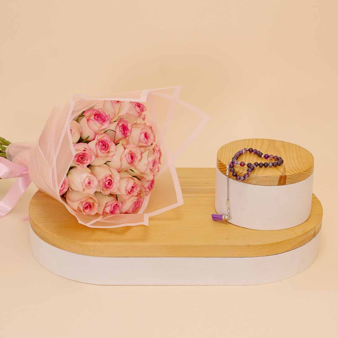 Flowrista Online Flowers Shop Purple Suleimani Rosary & Pink Roses Boutique