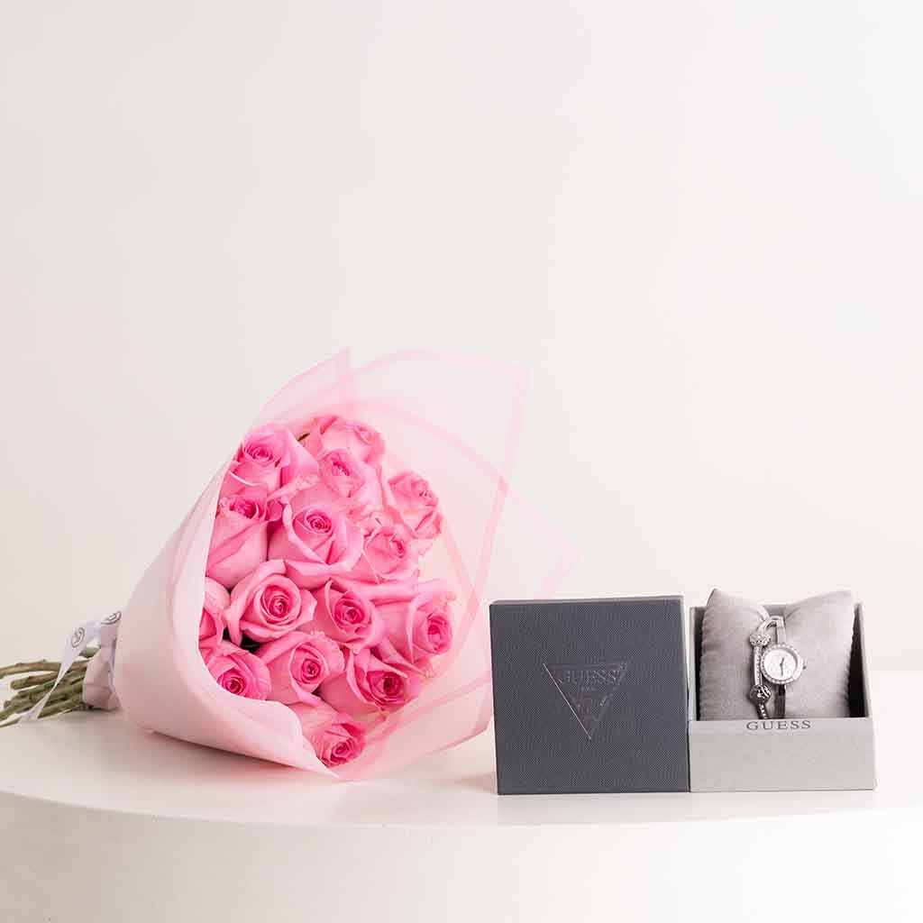 product-image-GUESS Chloe Bracelet Watch & Revival Roses Bouquet