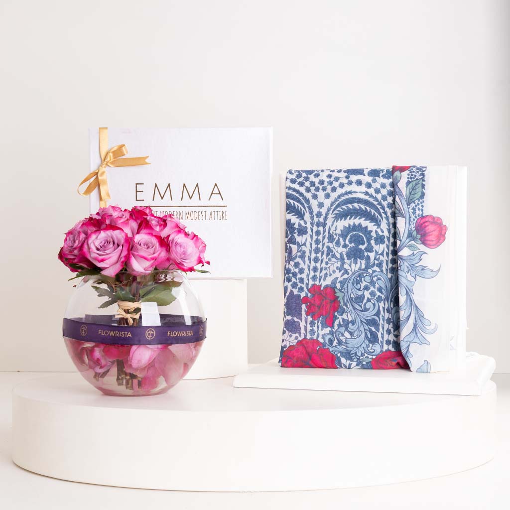 Flowrista Online Flowers Shop وشاح إيما الساحر ومزهرية الورود البنفسجية