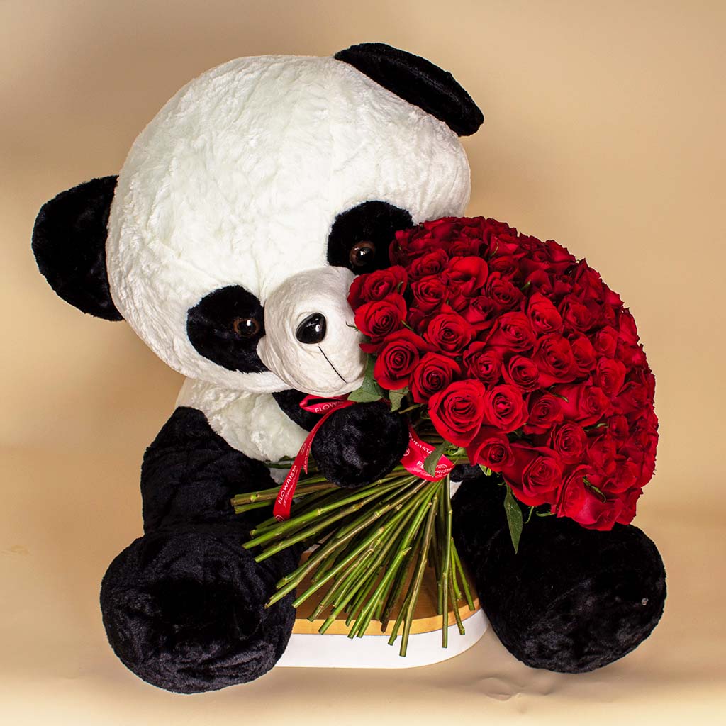 product-image-Teddy Bear with 100 Red Roses