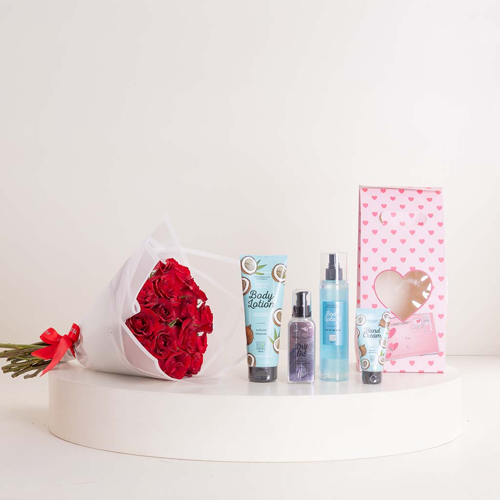 product-image-مجموعة بوبانا لعيد الحب برائحة جوز الهند وباقة من والورود الحمراء