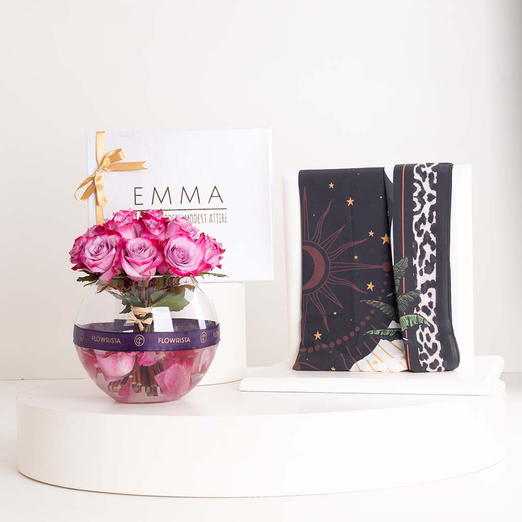 product-image-EMMA Leo Star Scarf & Purple Roses Vase