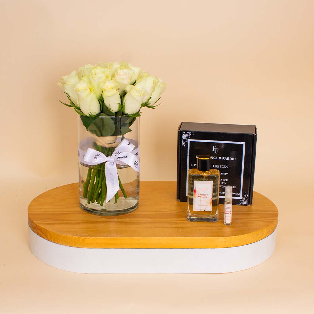 product-image-Fragrance & Fabric Vanilla Velvet – For Women & White Roses Vase