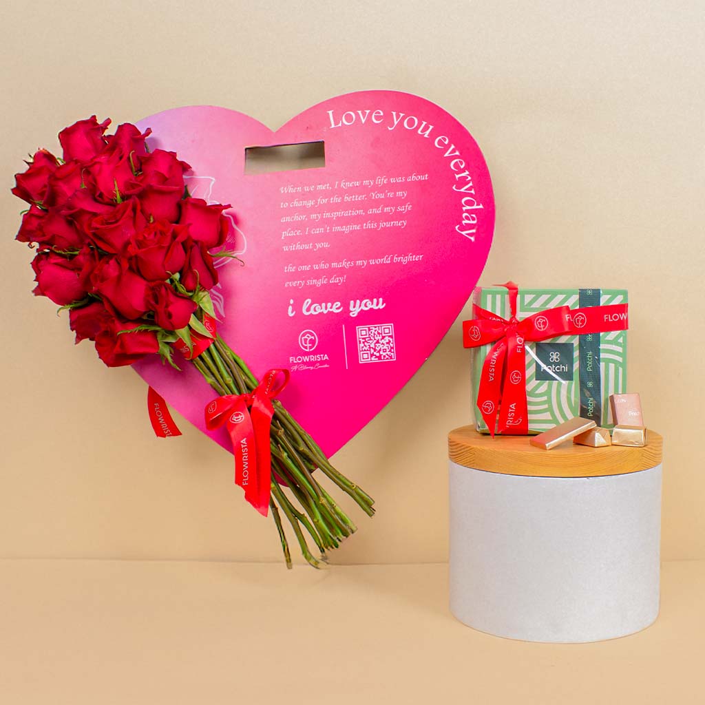 product-image-Patchi Chocolate & 15 Red flower Heart