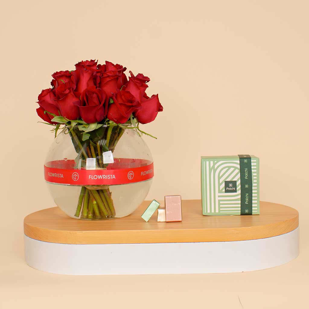 product-image-Patchi Chocolate Box 250g | 15 Red Rose Vase