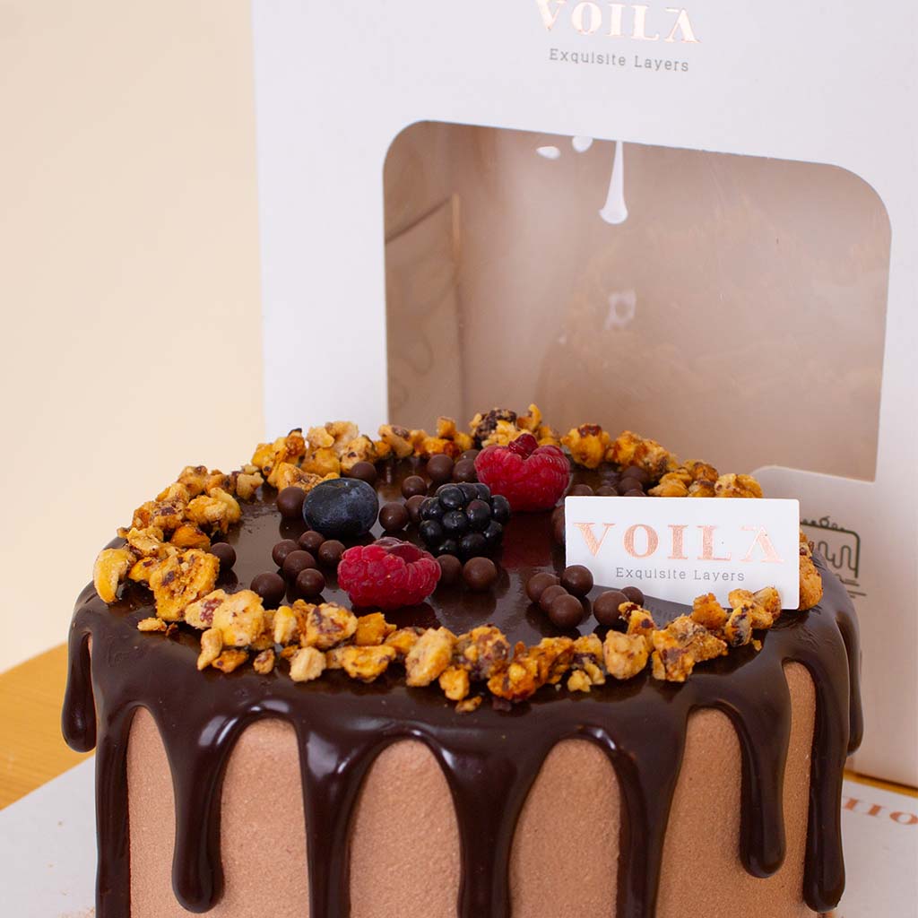 product-image-Voila Chocolate Cake & Pink Roses Bouquet