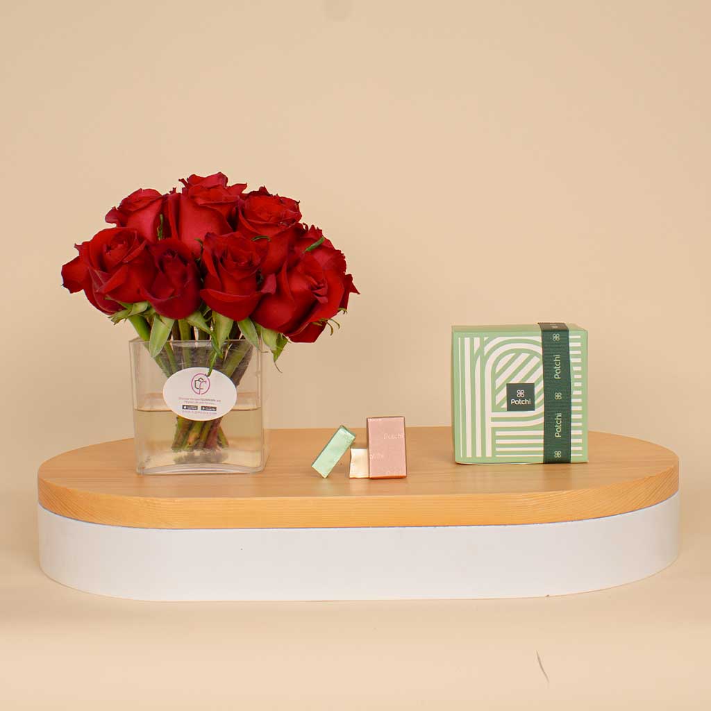 Flowrista Online Flowers Shop Patchi Chocolate | 15 Red Rose Vase